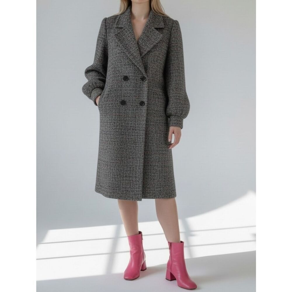 Vintage Pink Speckle Chorus Line Wool-Blend Gray Double-Breasted Coat